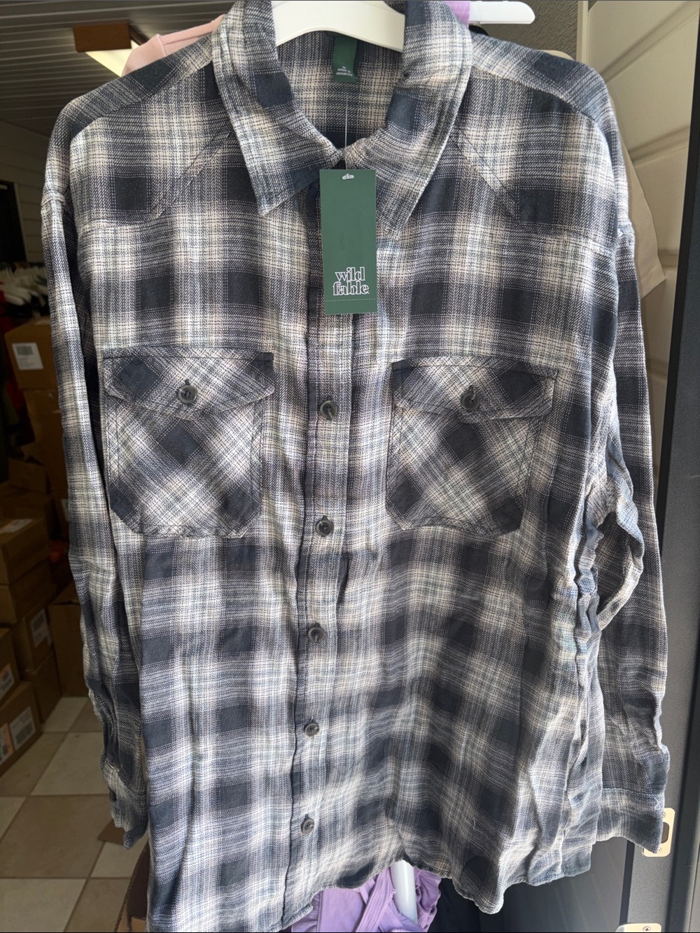 Wild Fable Black and Gray Plaid Button-Down Shirt